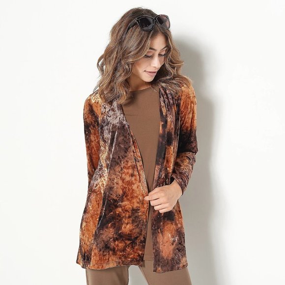 Susan Graver Printed Crushed Velvet Knit Open-Front Cardigan Plus Size 2X H12725 - Picture 8 of 8